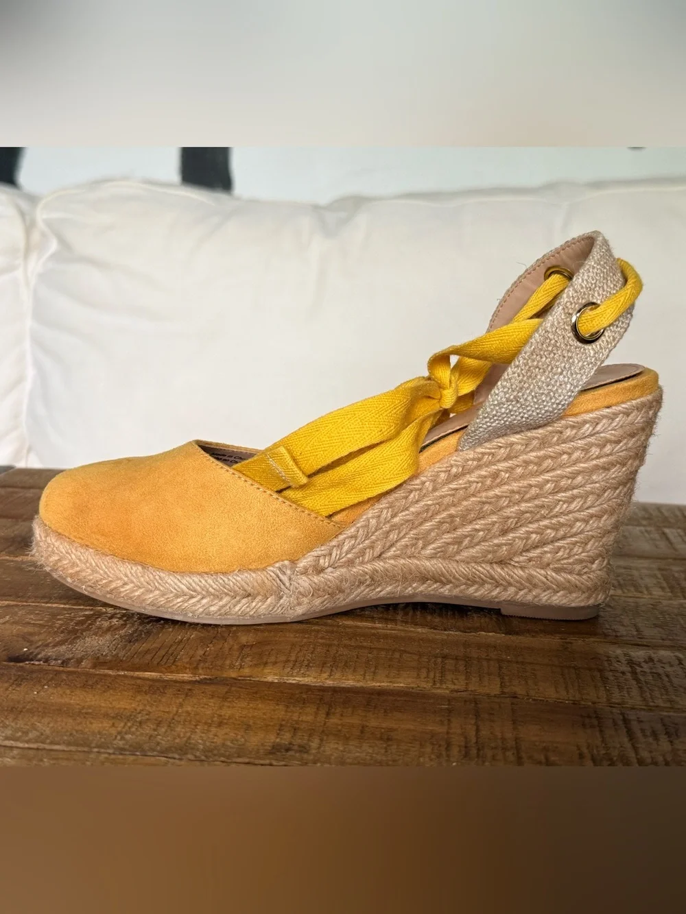 Aldo Yellow Espadrille Wedge with Wrap Tie